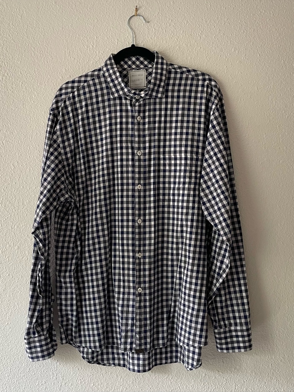 Billy Reid Check Button Down Shirt Mens XL Blue Black White Gingham 100% Cotton